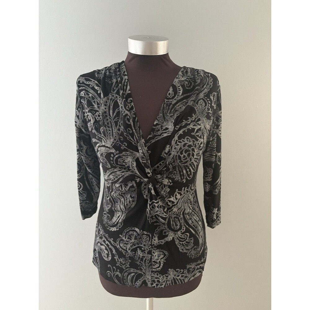 Fresh Produce Babydoll Top Size Small Black White Paisley Y2K Whimsigoth